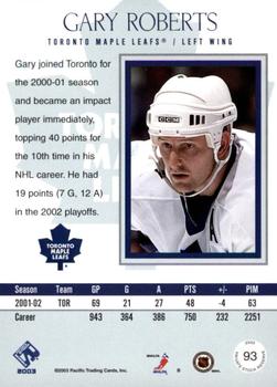 2002-03 Pacific Private Stock Reserve #93 Gary Roberts Back