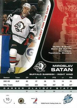 2002-03 Pacific Quest for the Cup #10 Miroslav Satan Back