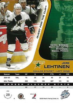 2002-03 Pacific Quest for the Cup #28 Jere Lehtinen Back