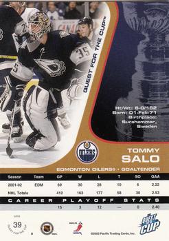 2002-03 Pacific Quest for the Cup #39 Tommy Salo Back