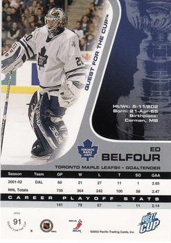 2002-03 Pacific Quest for the Cup #91 Ed Belfour Back