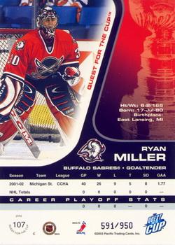 2002-03 Pacific Quest for the Cup #107 Ryan Miller Back