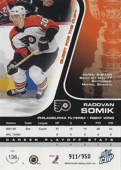 2002-03 Pacific Quest for the Cup #136 Radovan Somik Back