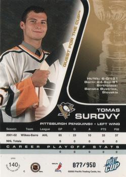 2002-03 Pacific Quest for the Cup #140 Tomas Surovy Back
