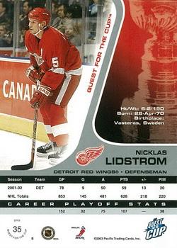 2002-03 Pacific Quest for the Cup #35 Nicklas Lidstrom Back