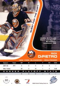 2002-03 Pacific Quest for the Cup #60 Rick DiPietro Back
