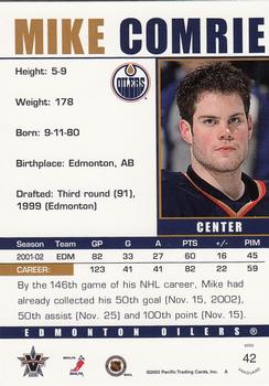 2002-03 Pacific Vanguard #42 Mike Comrie Back