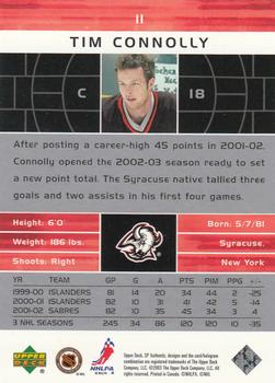 2002-03 SP Authentic #11 Tim Connolly Back