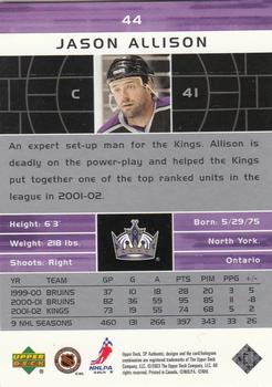2002-03 SP Authentic #44 Jason Allison Back