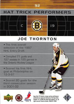 2002-03 SP Authentic #92 Joe Thornton Back