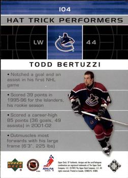 2002-03 SP Authentic #104 Todd Bertuzzi Back