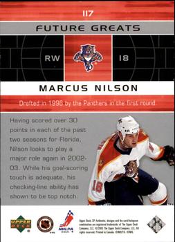 2002-03 SP Authentic #117 Marcus Nilson Back