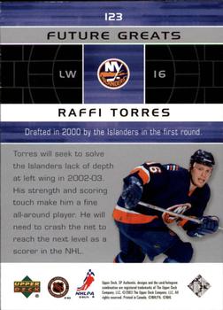 2002-03 SP Authentic #123 Raffi Torres Back
