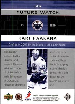 2002-03 SP Authentic #145 Kari Haakana Back
