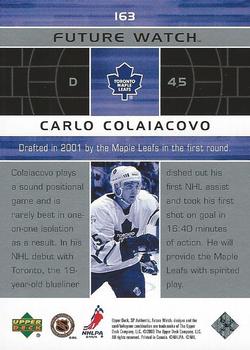 2002-03 SP Authentic #163 Carlo Colaiacovo Back