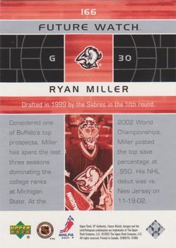 2002-03 SP Authentic #166 Ryan Miller Back