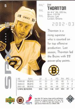 2002-03 SPx #5 Joe Thornton Back