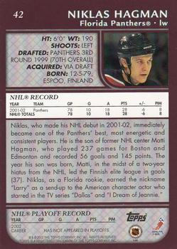 2002-03 Topps #42 Niklas Hagman Back