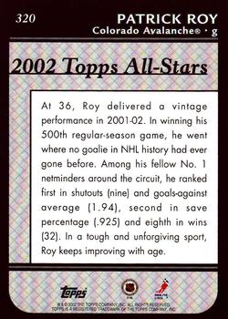 2002-03 Topps #320 Patrick Roy Back