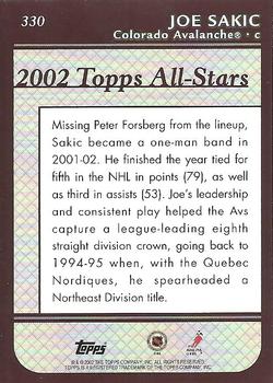 2002-03 Topps #330 Joe Sakic Back