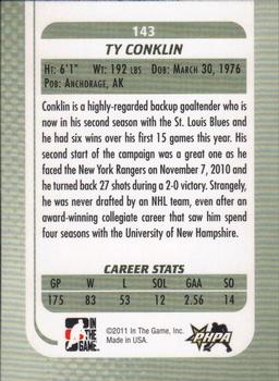 2010-11 In The Game Between The Pipes #143 Ty Conklin Back