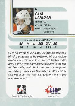 2010-11 In The Game Between The Pipes #6 Cam Lanigan Back