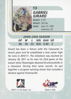 2010-11 In The Game Between The Pipes #13 Gabriel Girard Back