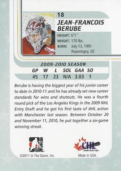 2010-11 In The Game Between The Pipes #18 Jean-Francois Berube Back