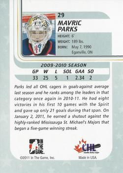 2010-11 In The Game Between The Pipes #29 Mavric Parks Back