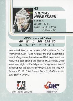 2010-11 In The Game Between The Pipes #42 Thomas Heemskerk Back