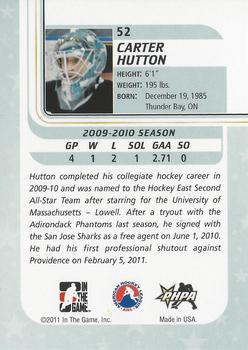 2010-11 In The Game Between The Pipes #52 Carter Hutton Back