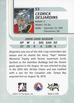 2010-11 In The Game Between The Pipes #53 Cedrick Desjardins Back