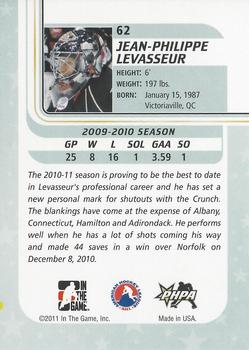 2010-11 In The Game Between The Pipes #62 Jean-Philippe Levasseur Back