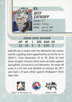 2010-11 In The Game Between The Pipes #65 Jeff Zatkoff Back