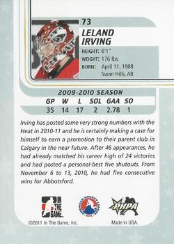 2010-11 In The Game Between The Pipes #73 Leland Irving Back