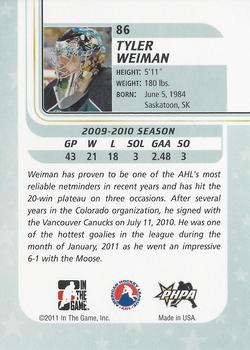 2010-11 In The Game Between The Pipes #86 Tyler Weiman Back