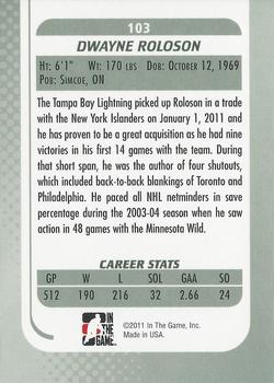 2010-11 In The Game Between The Pipes #103 Dwayne Roloson Back