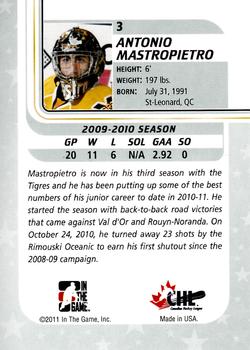 2010-11 In The Game Between The Pipes #3 Antonio Mastropietro Back