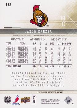 2010-11 SP Authentic #118 Jason Spezza Back
