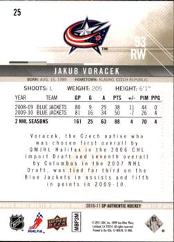 2010-11 SP Authentic #25 Jakub Voracek Back