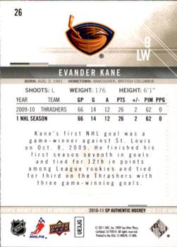 2010-11 SP Authentic #26 Evander Kane Back
