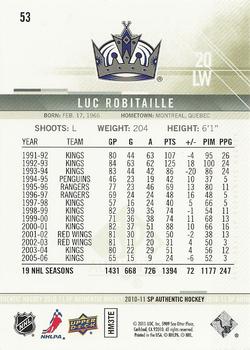 2010-11 SP Authentic #53 Luc Robitaille Back