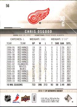 2010-11 SP Authentic #56 Chris Osgood Back