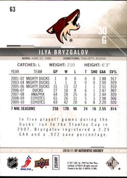 2010-11 SP Authentic #63 Ilya Bryzgalov Back