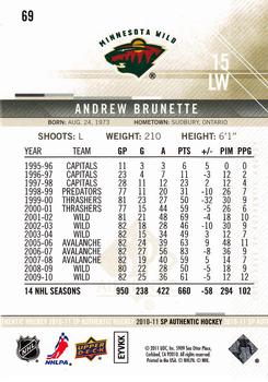 2010-11 SP Authentic #69 Andrew Brunette Back