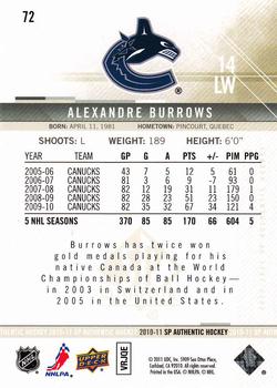 2010-11 SP Authentic #72 Alexandre Burrows Back