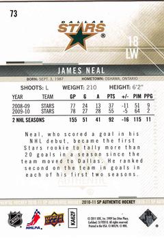 2010-11 SP Authentic #73 James Neal Back