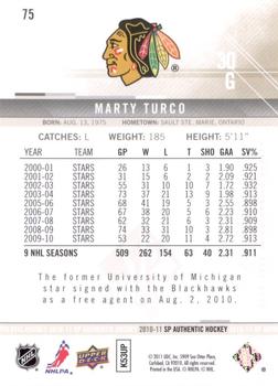 2010-11 SP Authentic #75 Marty Turco Back