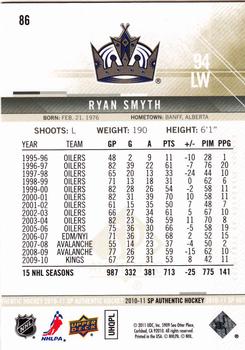 2010-11 SP Authentic #86 Ryan Smyth Back