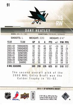 2010-11 SP Authentic #91 Dany Heatley Back